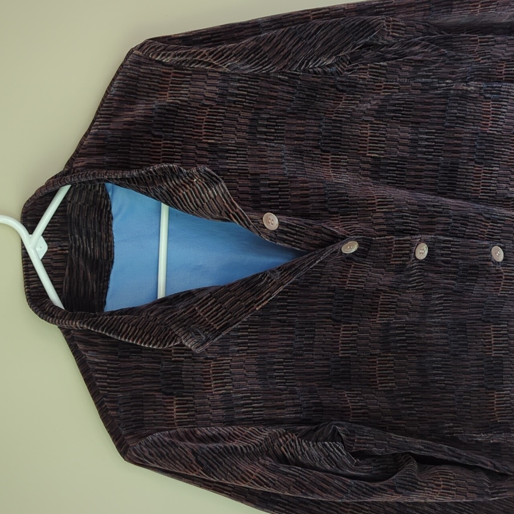 Velvet Soft Button Up Pattern Lined Jacket L Brow… - image 6